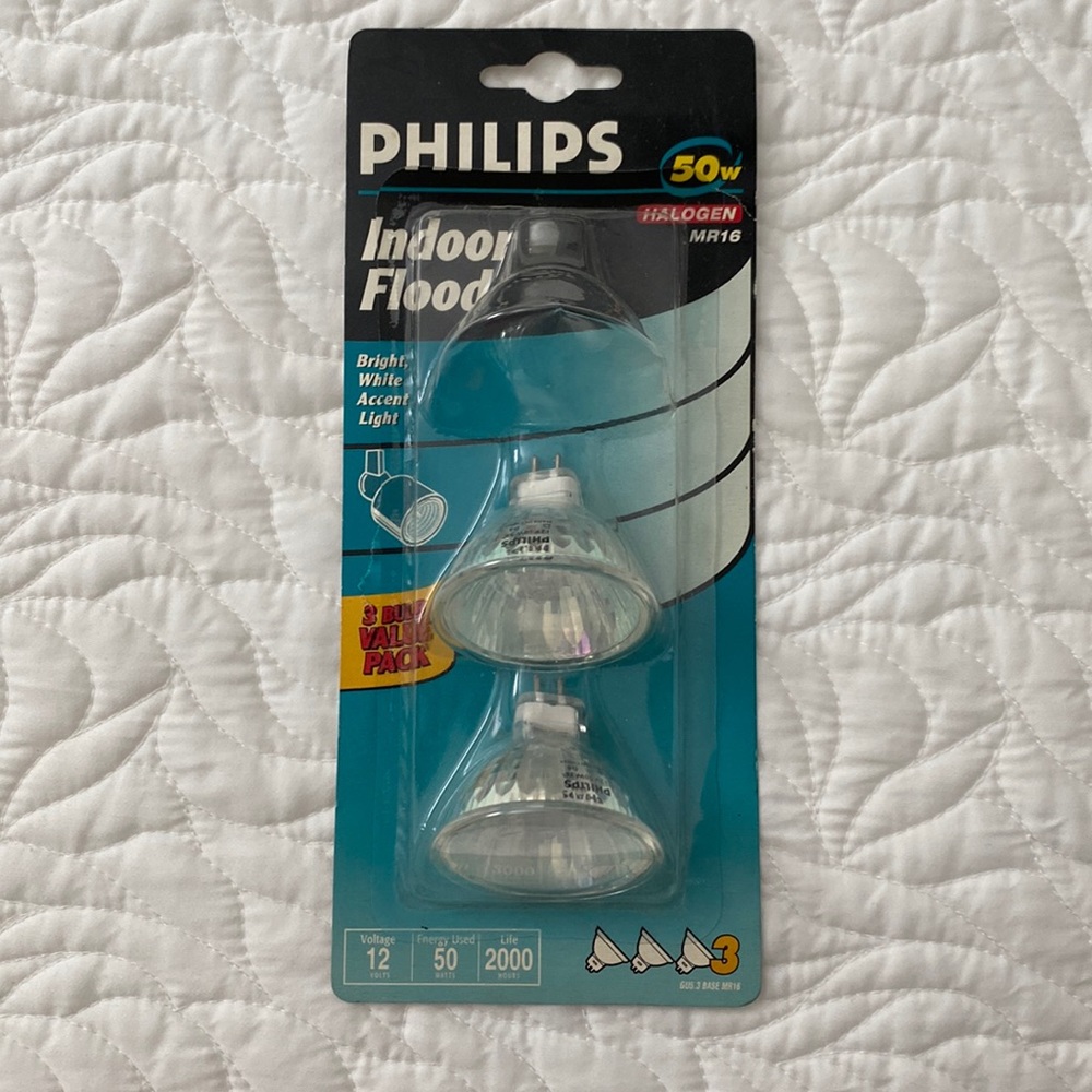 Philips indoor flood bright white accent light bulb 2pk 50w halogen 12v